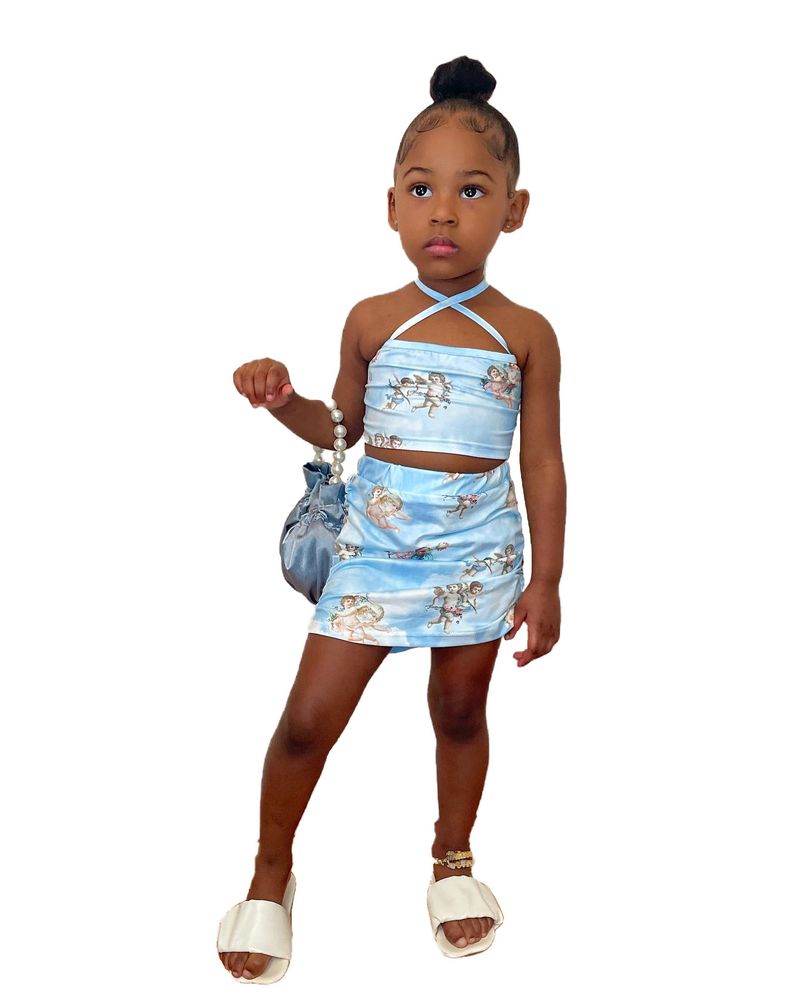 Kinderbekleidung Neues Produkt Bedruckter kurzer Camisole-Rock für Mädchen_voghion.com