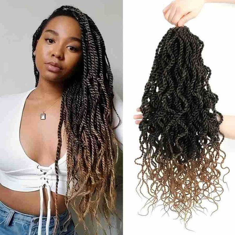 Perruque torsadée sénégalaise de 45 cm – Tresses ondulées et sales, cheveux synthétiques bouclés, aspect léger et naturel_voghion.com