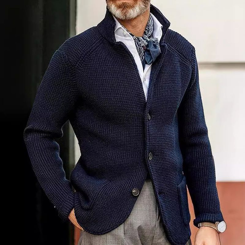 Langarmpullover, neuer, verdickter, lässiger Umlegekragen, einfarbig, Slim Fit, Oberbekleidung, Strickwaren für Herren_voghion.com