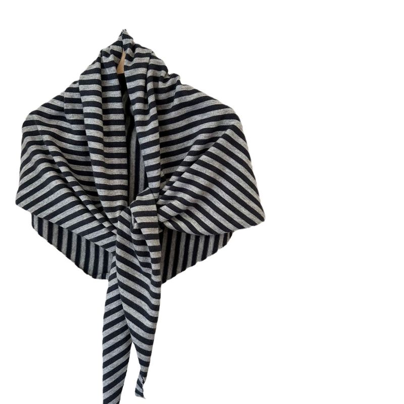 Wool Blend Striped Shawl Oversized Autumn Winter New Warm Triangle Knitted Women's Knotted Shoulder Wrap Scarf_voghion.com