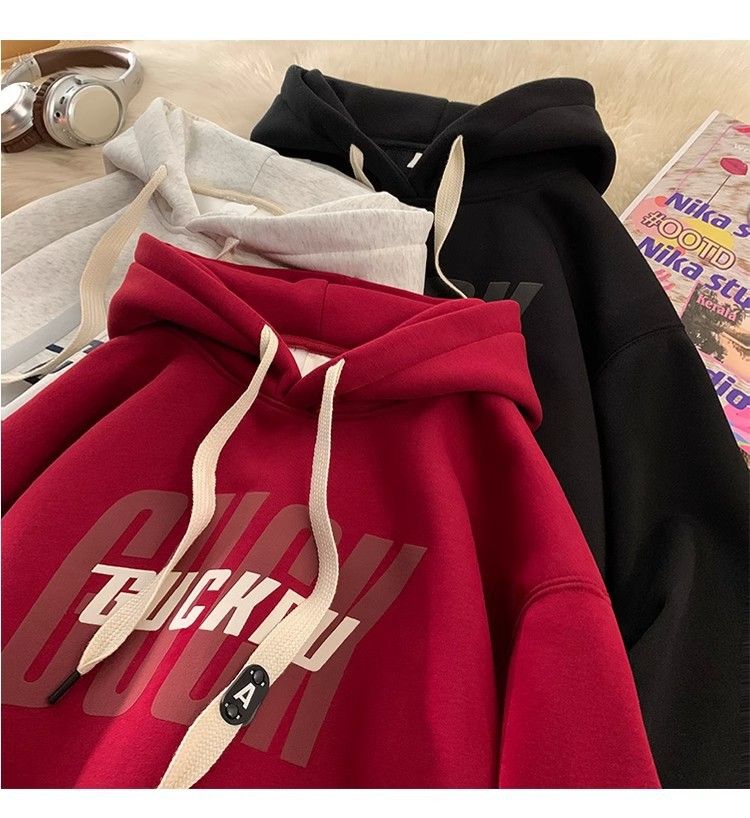 Nuova felpa con cappuccio retrò in pile, top trendy da uomo, giacca con cappuccio larga stampata_voghion.com