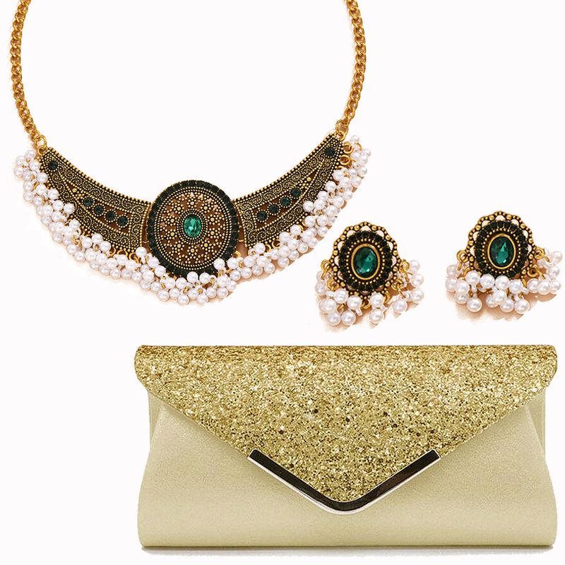 Women's Jewelry Set - Vintage Winged Diamond Drop Necklace And Earrings Trio For Evening Party, Elegant Boho Chic Statement Set (Multiple Colors )_voghion.com