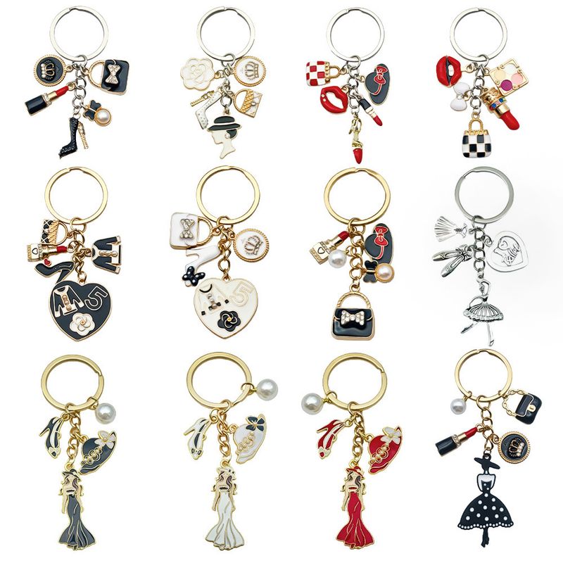 Schwarze Krone Diamant Lippenstift Tasche High Heels Schlüsselanhänger Zubehör Schultasche Geldbörse Ornament Geschenk_voghion.com