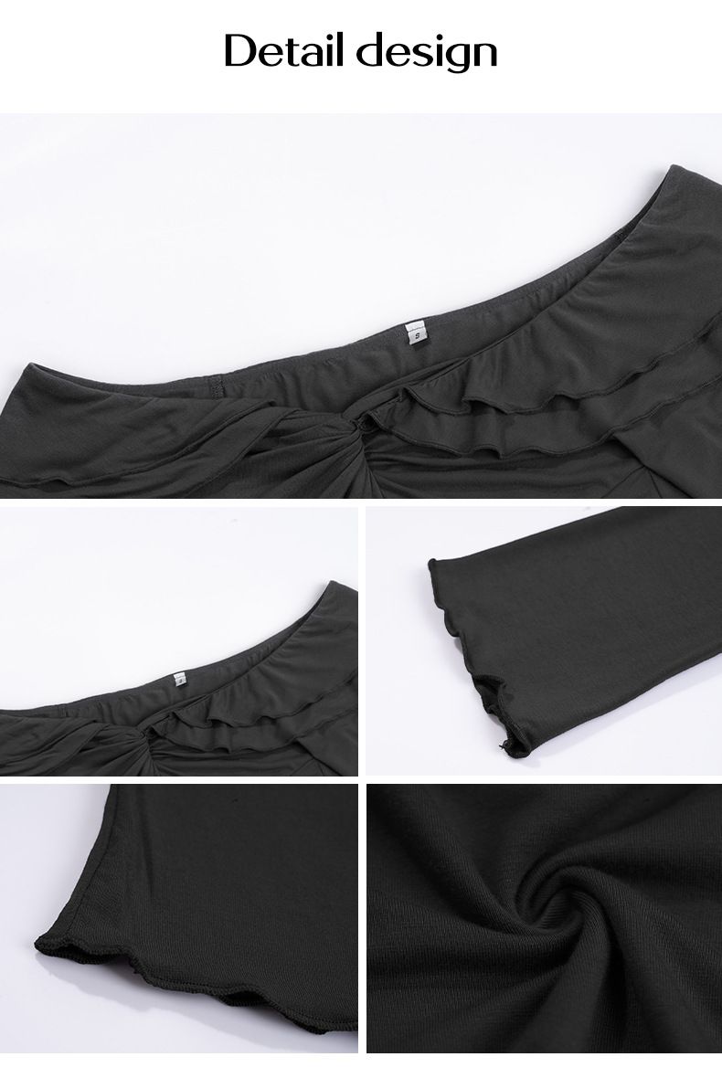 Top in maglia a maniche lunghe con una spalla per donna, in misto viscosa morbida ed elasticizzata, elegante camicetta con spalle scoperte e maniche arricciate, abbigliamento casual da ufficio S/M/_voghion.com