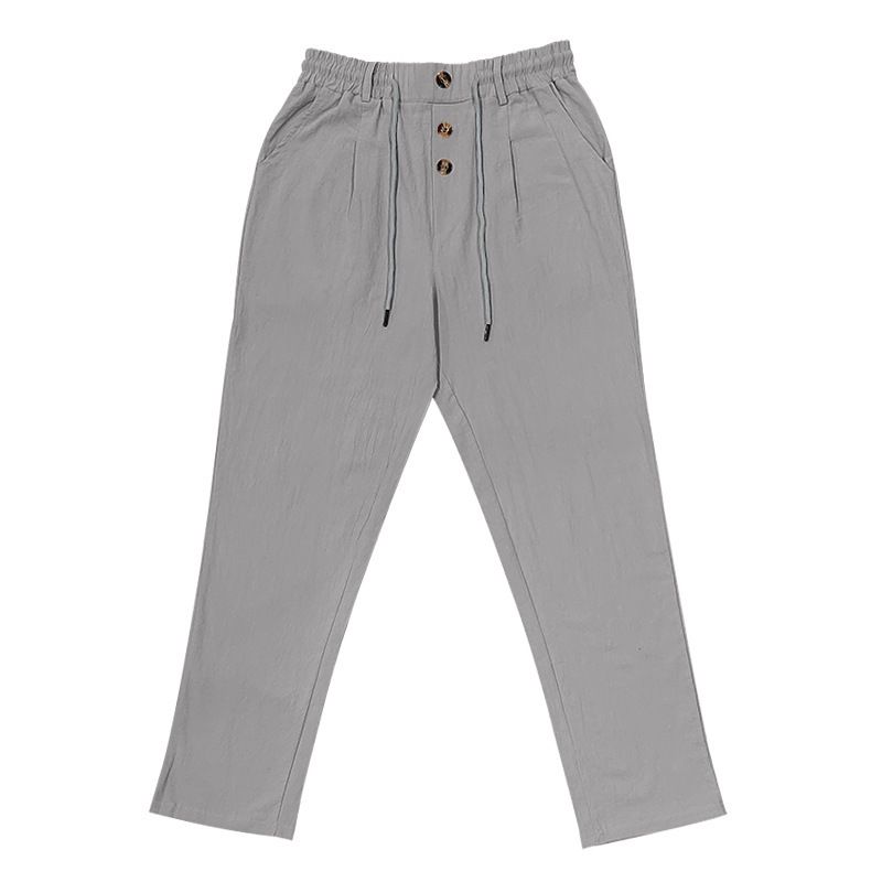 Pantaloni casual da spiaggia a vita alta con spalline dritte in cotone e lino, nuovi alla moda per uomo, primavera e autunno_voghion.com