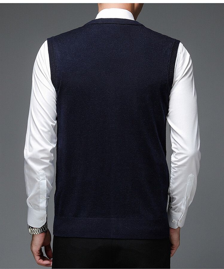 Ärmellose Strickjacke aus Wollmischung für Herren, schmale Passform, einreihiger Strickpullover für legere Business-Kleidung (Hellgrau, Weinrot, Marineblau, Dunkelgrau)_voghion.com