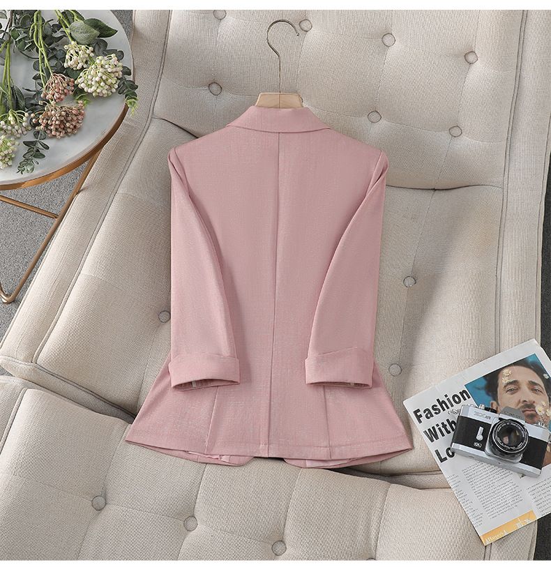 Women's Slim Fit Short Blazer Jacket – Lightweight Office & Casual Cropped Blazer With Notch Lapel, 3/4 Sleeve, Wrinkle-Free_voghion.com