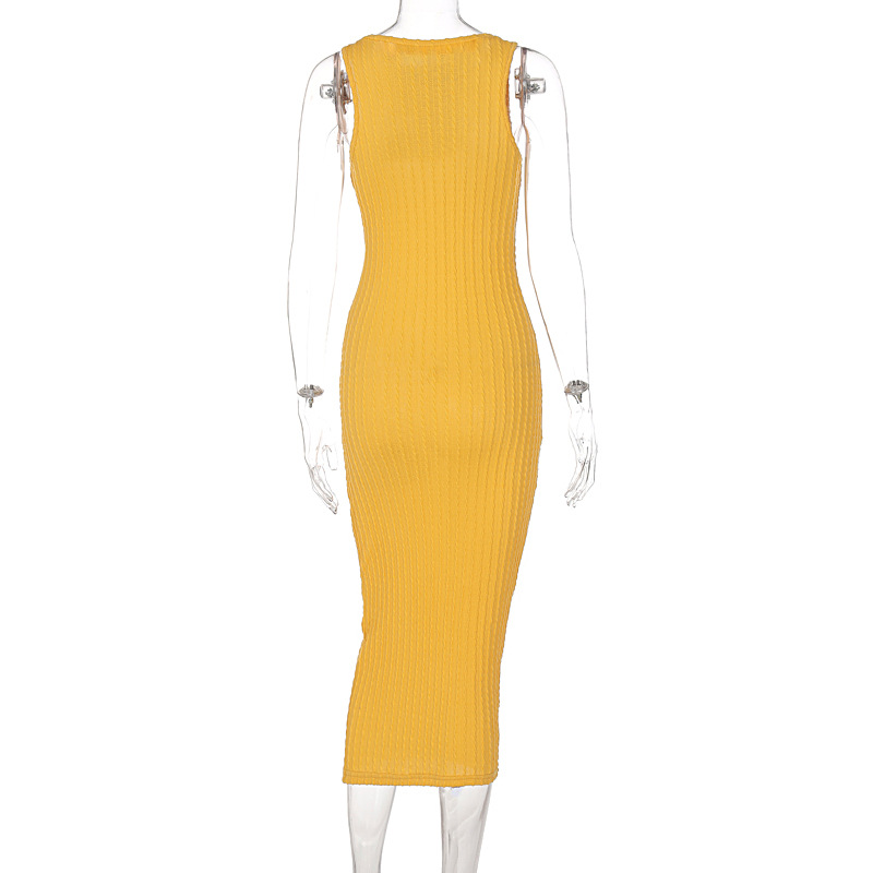 Abito girocollo senza maniche lavorato a maglia casual moda donna_voghion.com