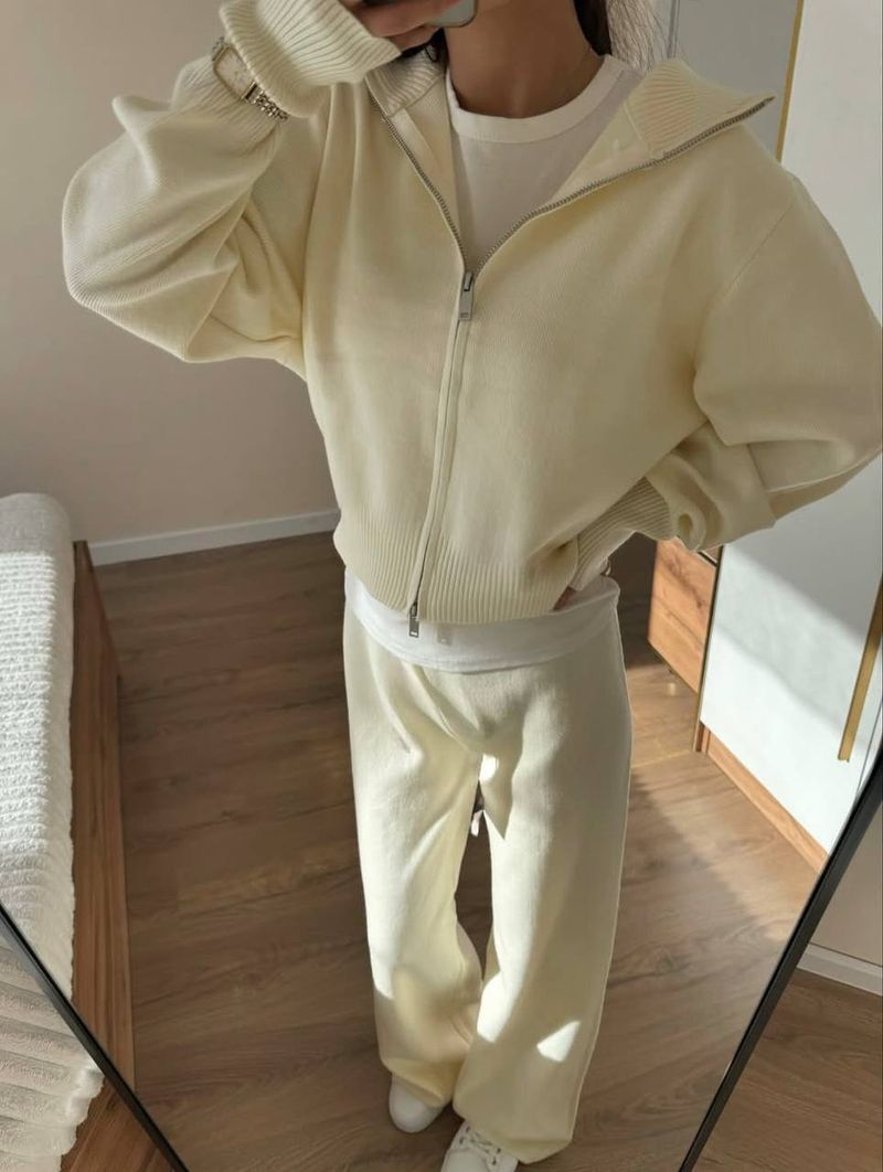 Herbst-Neues Damen-Pendler-Sweatshirt mit langen Ärmeln, zweiteiliges Set mit Doppelreißverschluss, Strickjacke, Freizeitjacke, Hose, Trainingsanzug_voghion.com