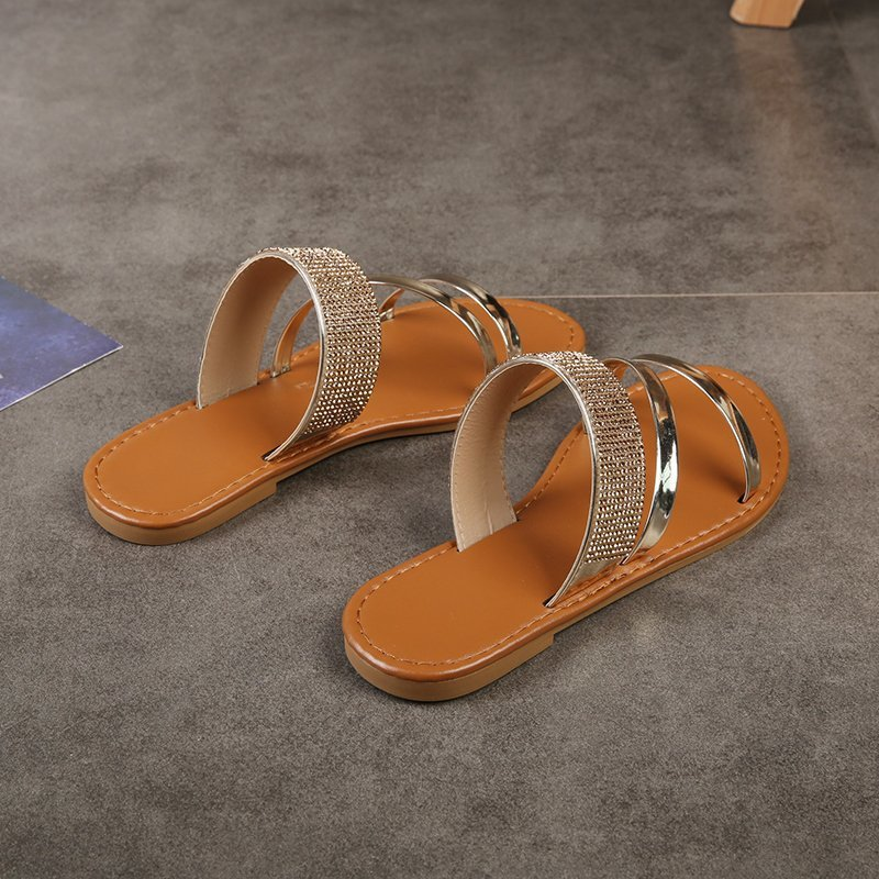 Pantofi de damă cu fund plat, sandale și papuci de plajă casual cu strasuri, pentru femei_voghion.com