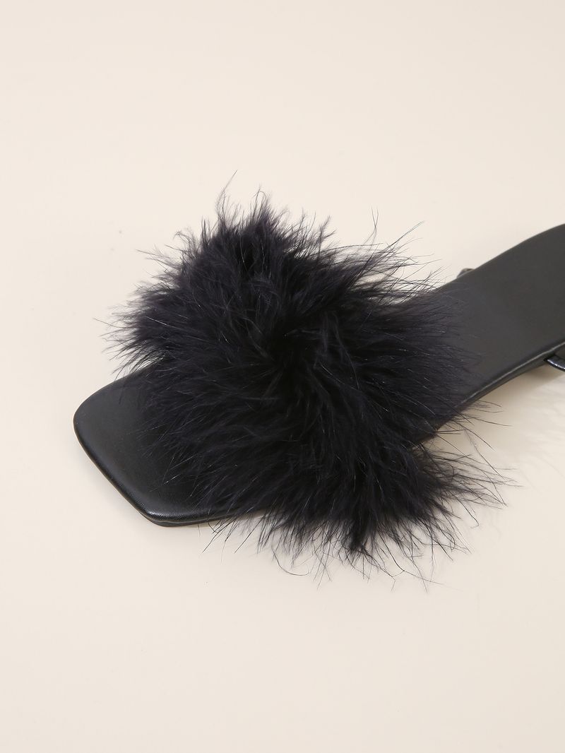 Sandali da donna con punta quadrata, neri, pelosi, con un cinturino, sexy, grandi dimensioni, con lacci_voghion.com