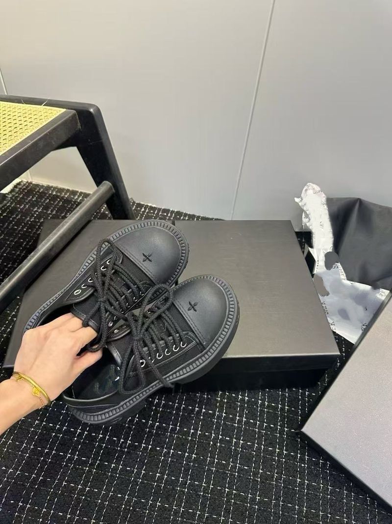 Designer-Schuhe, Oberplatte, Kreuzblume, neuer Low-Top, Rindsleder, Canvas, dicke Sohle, höhenverstärkend, Schnürschuh, lässig, Farbblockierung, klobiger Absatz_voghion.com