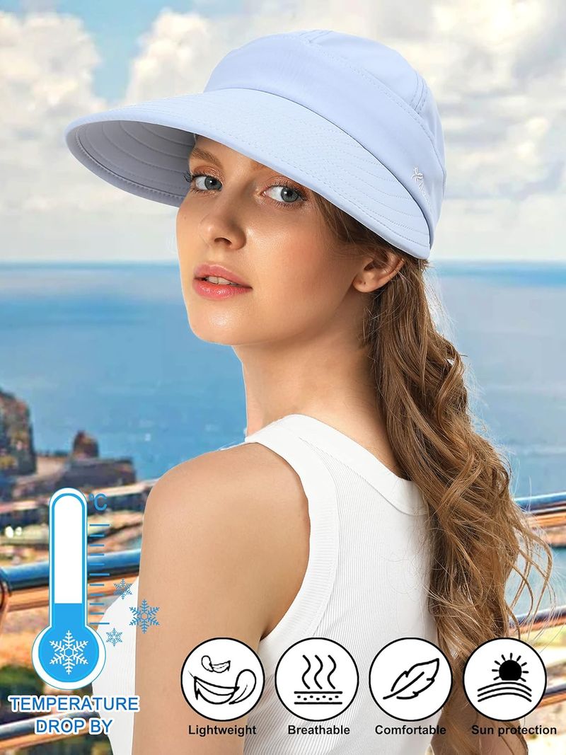 Sun Hats For Womens Wide Brim Visor UV Protection Dual Purpose Hat For Beach Summer Packable Cap_voghion.com