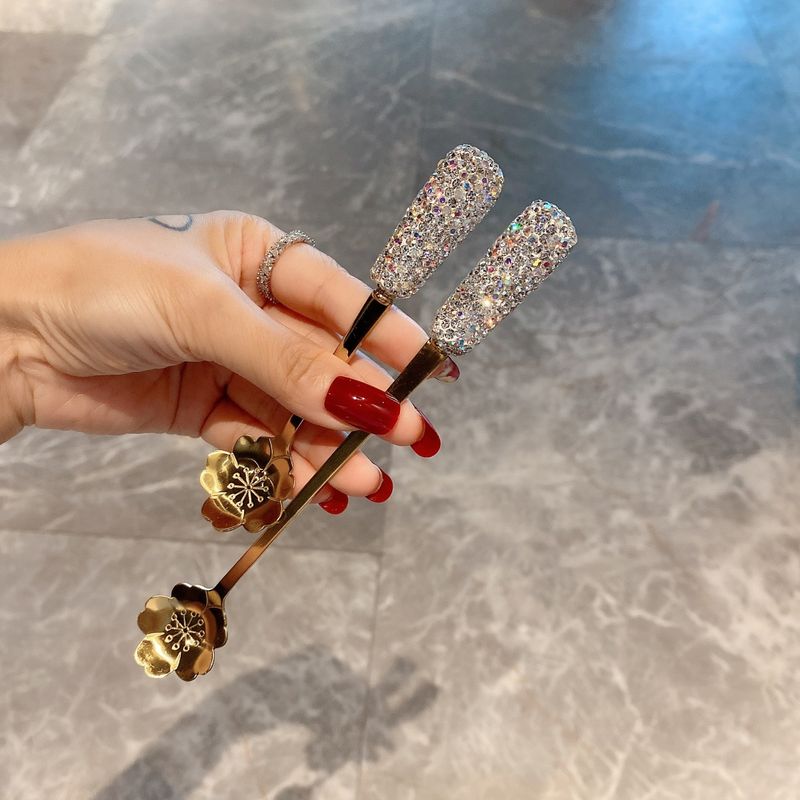 Elegant Rhinestone Coffee Spoon Set – Long & Short Handle Stainless Steel Stirring Spoons, Minimalist Design_voghion.com