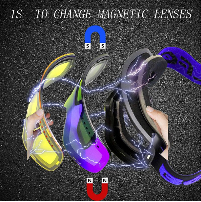 Skibril met magnetische dubbellaagse gepolariseerde lens Skiën Anti-condens UV400 Snowboardbril Heren Dames Skibril Brillenkoker_voghion.com