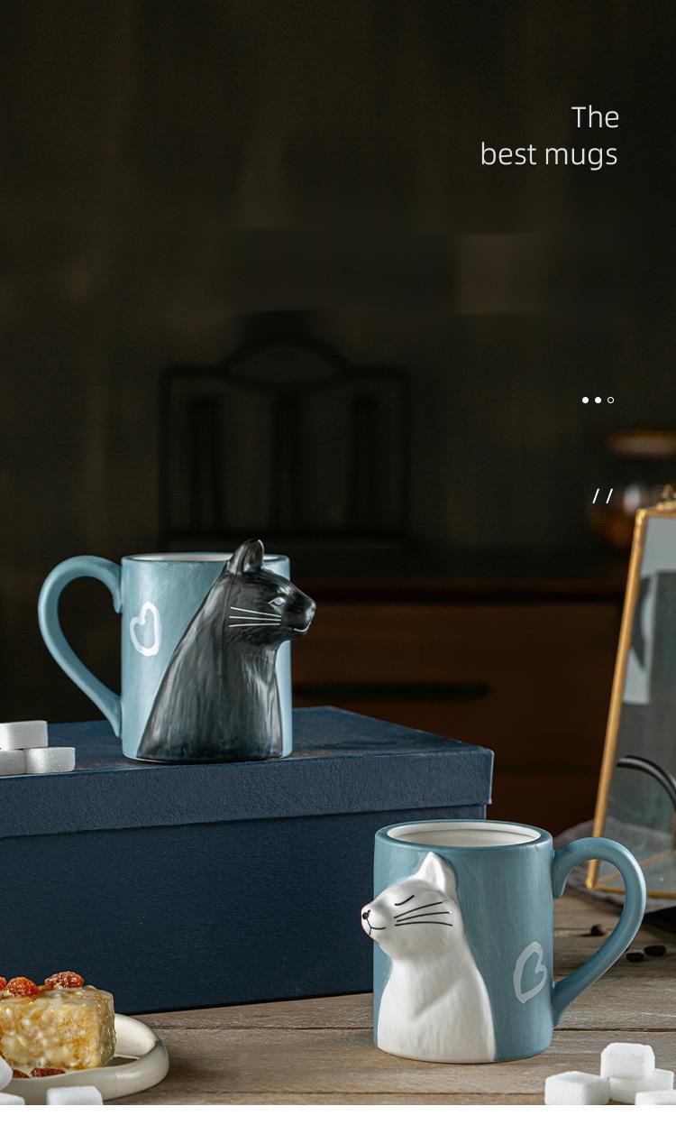 Kubek matowy na Walentynki z kotem, kreskówka 3D, prezent wodny, szczypta brzucha, zestaw dla pary, ceramiczny kubek_voghion.com