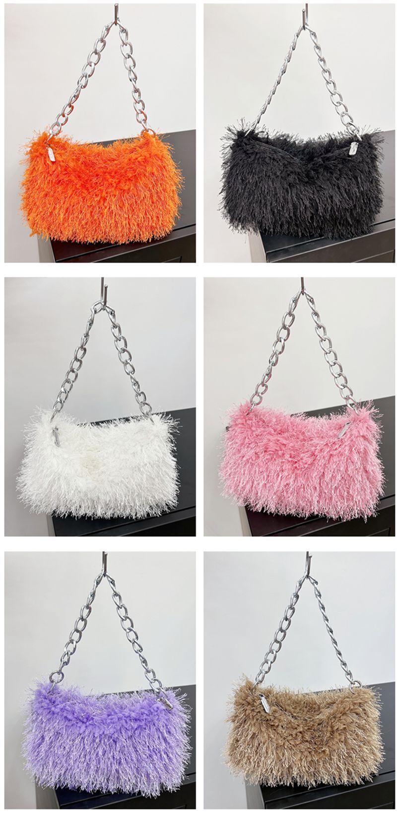 Plüschhandtaschen, Pelz-Unterarmtaschen, Schultertaschen, Kettentaschen, Abendtaschen_voghion.com