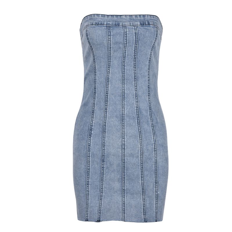 Casual Sexy Denim Sommerkleid Outfits 2025 Frauen Kleidung Jeans Tube Backless Bodycon Party Kurzes Kleid Frauen Petite Elegant_voghion.com