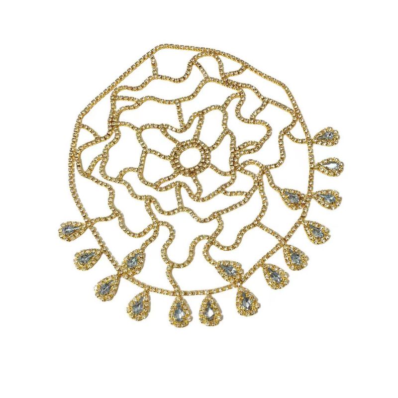 Mode Strass Stirnkette Mesh Wassertropfen Stirnband Leistung Haar Kappe Schmuck_voghion.com