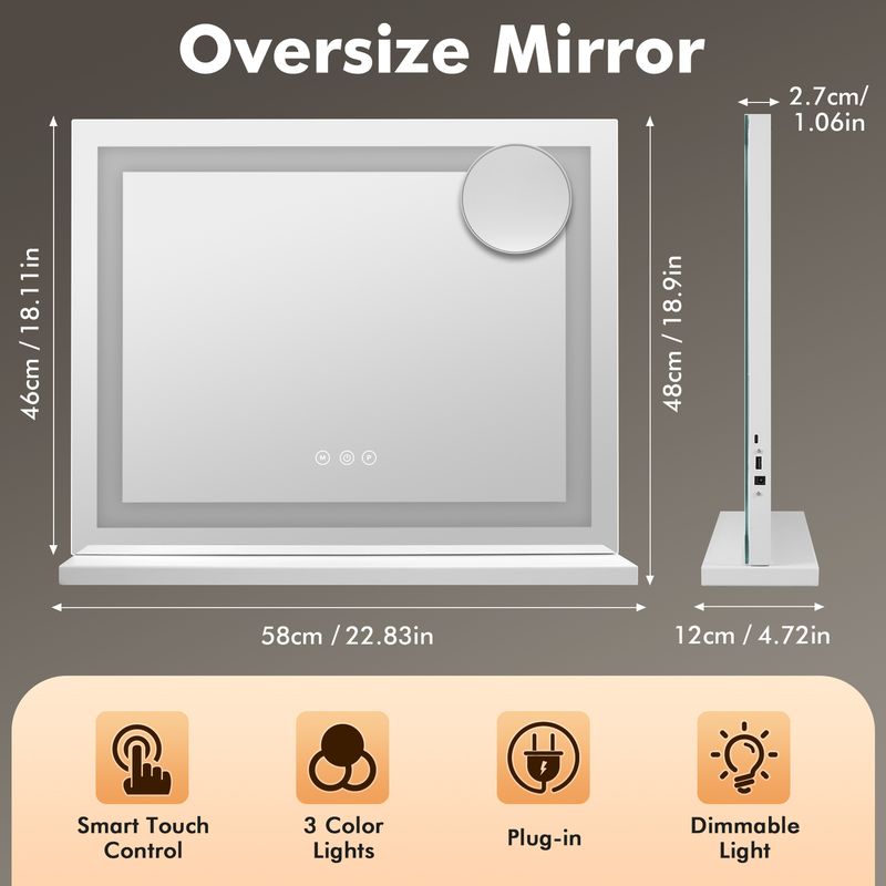 Hollywood Mirror LED Light Up Vanity Make Up Mirror Large 58x46cm USB Charging_voghion.com