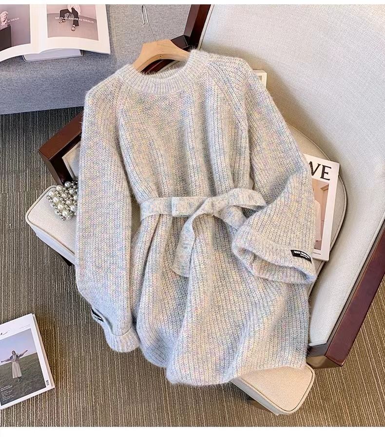 Mädchen Koreanisches Plus Size Rundhals Strickkleid Herbstmode Damenmode Lässiger Stil Leicht mollig MM Schlankmachend Mittellang_voghion.com