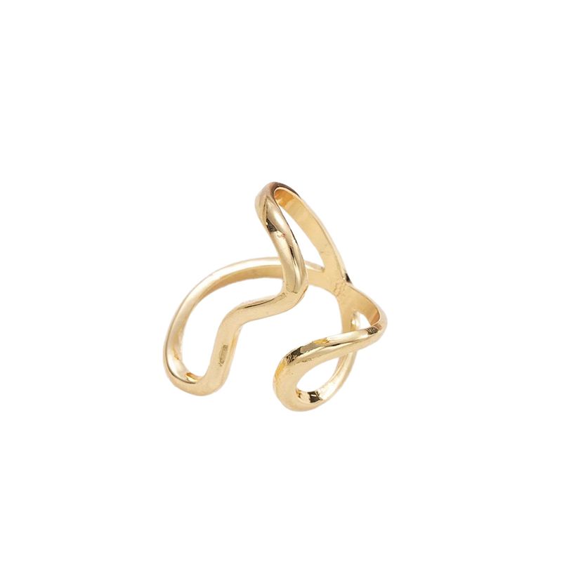 Anillo de dedo índice apilable de estilo minimalista con líneas irregulares abiertas para mujer._voghion.com