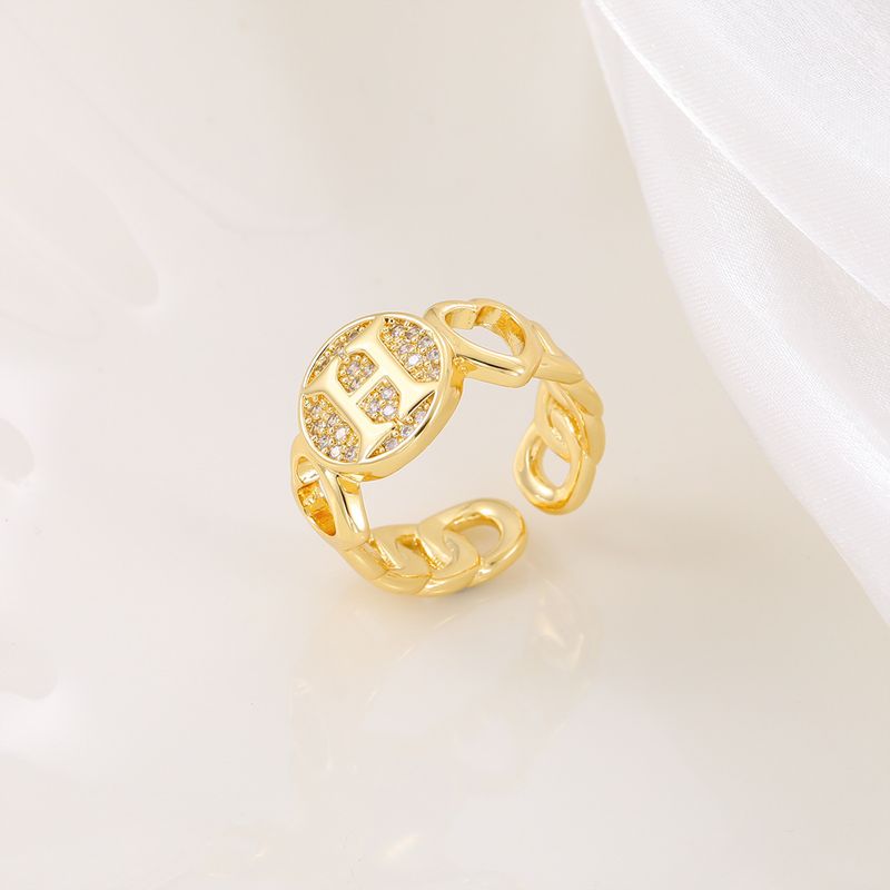 Neuer Herzbuchstabe aus echtem Gold mit eingelegtem Zirkonia und hochwertigem, personalisiertem Öffnungsring für Frauen_voghion.com