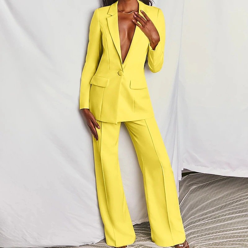 Tailleur pantalone dritto da donna alla moda a maniche lunghe_voghion.com