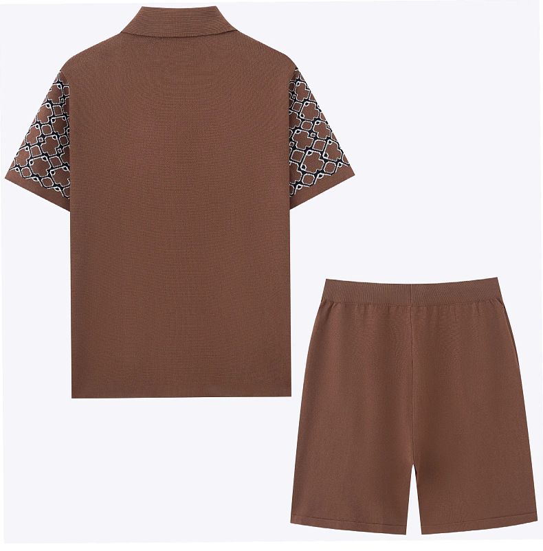 Completo da uomo in maglia Jacquard con colletto cubano e maniche corte, SY0196_voghion.com