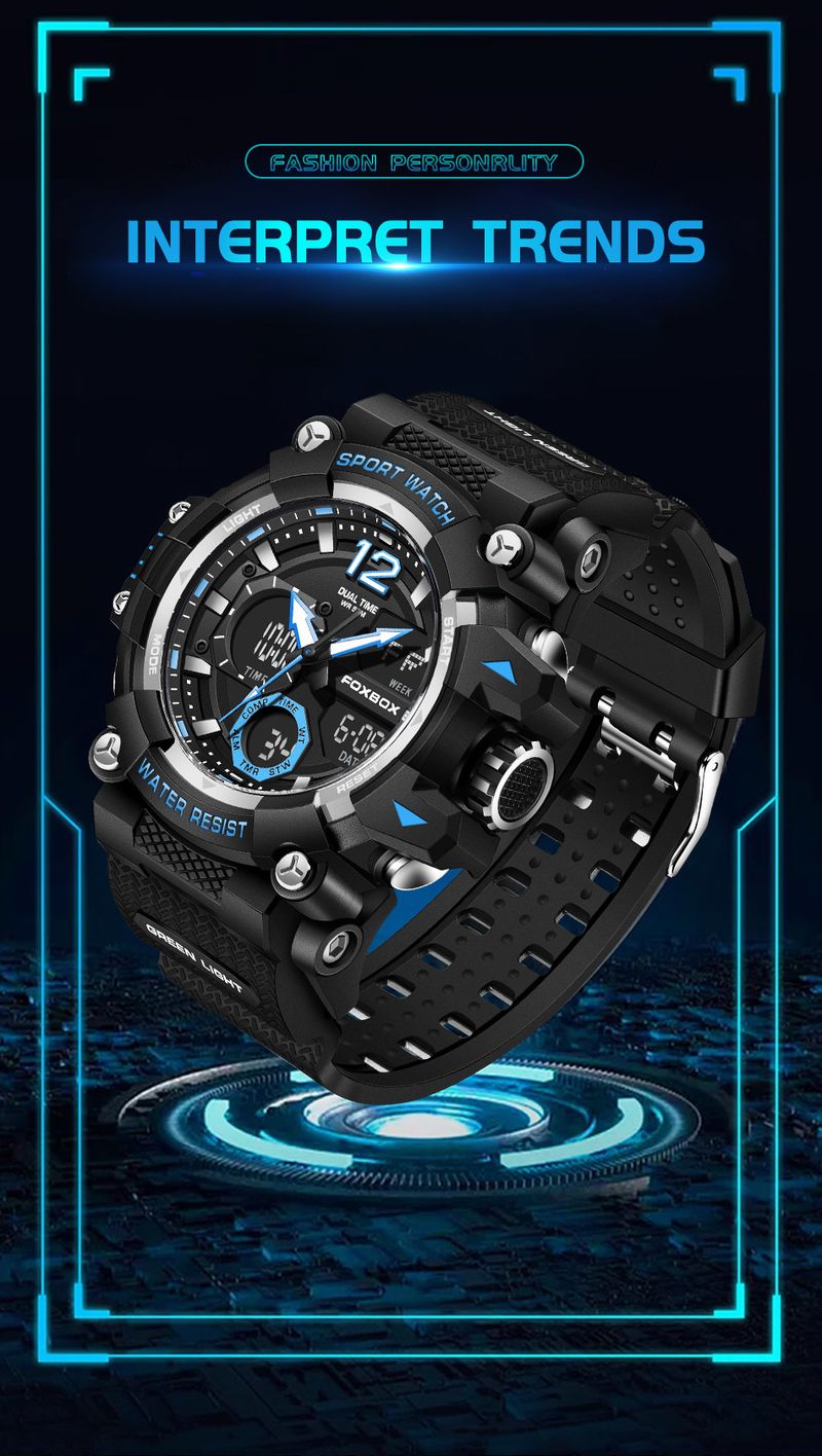 Reloj deportivo impermeable para hombre con pantalla dual, manecillas luminosas y cronómetro: ligero y resistente para actividades al aire libre._voghion.com