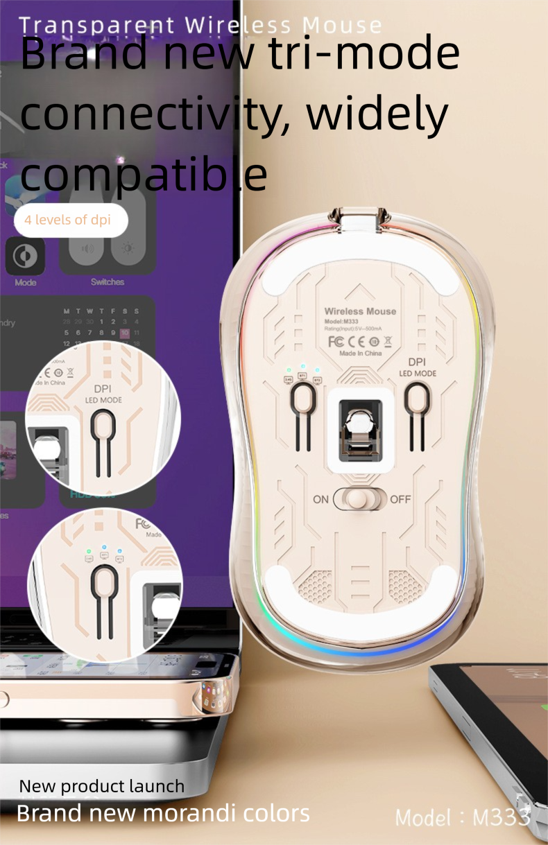 Transparent Wireless Silent Bluetooth Gaming Rechargeable Universal Personalized Mouse_voghion.com