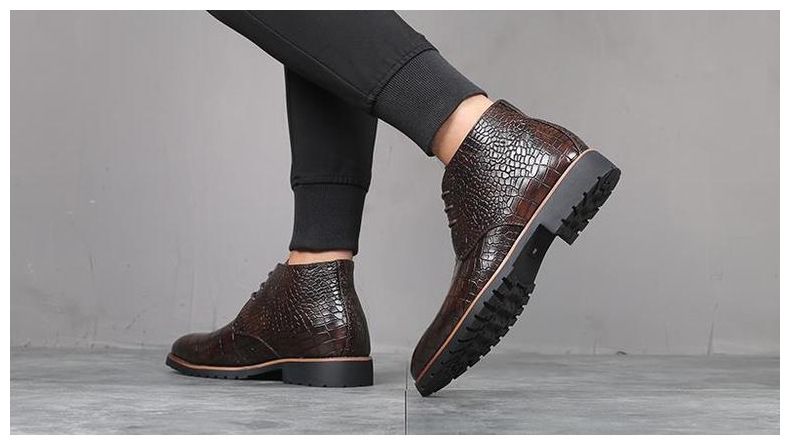 Men's Pointed Casual Leather Boots, Front Lace Up Breathable, Mid Heel, Large Martin Boots, Men's Shoes_voghion.com