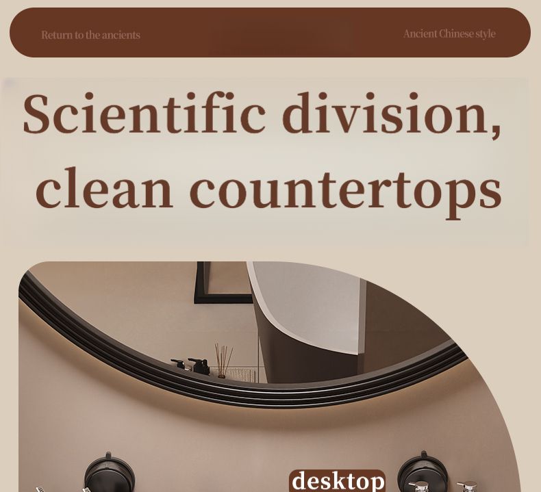 Waschbeckenständer mit Spiegel, Saugnapf und Ablagefach aus Walnussholz – ideal als Organizer ohne Bohren._voghion.com