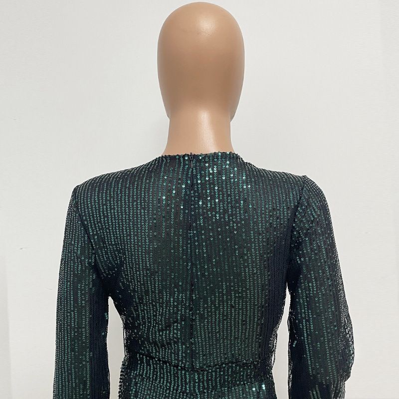 Damkläder Ins Style Deep V Mode Casual Jumpsuit Långärmat Bälte Paljett Jumpsuit Dam_voghion.com