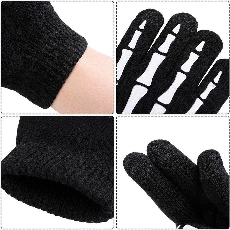 Winter Halloween Skull Claw Pattern Luminous Knitted Touch Screen Gloves Night Glow Performance Props Gloves_voghion.com