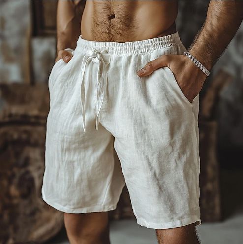 Abbigliamento da uomo, pantaloncini in cotone e lino con elastico in vita, pantaloncini da spiaggia casual sportivi da uomo_voghion.com