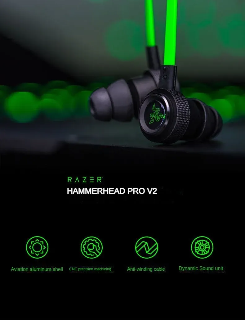 Razer HAMMERHEAD PRO V2 Wired Active Noise Cancellation Portable in-Ear with Microphone for Gaming Music Headphones_voghion.com