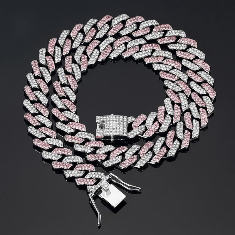 Corrente cubana popular de 13 mm, colar de liga de alta qualidade com diamantes incrustados, pulseiras masculinas e femininas, acessórios de hip-hop, boate, rapper_voghion.com