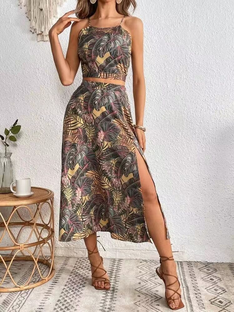 Robe d'été deux pièces imprimée à fermeture éclair pour femme, couleur unie, nouvelle collection 2025, résistante et respirante_voghion.com