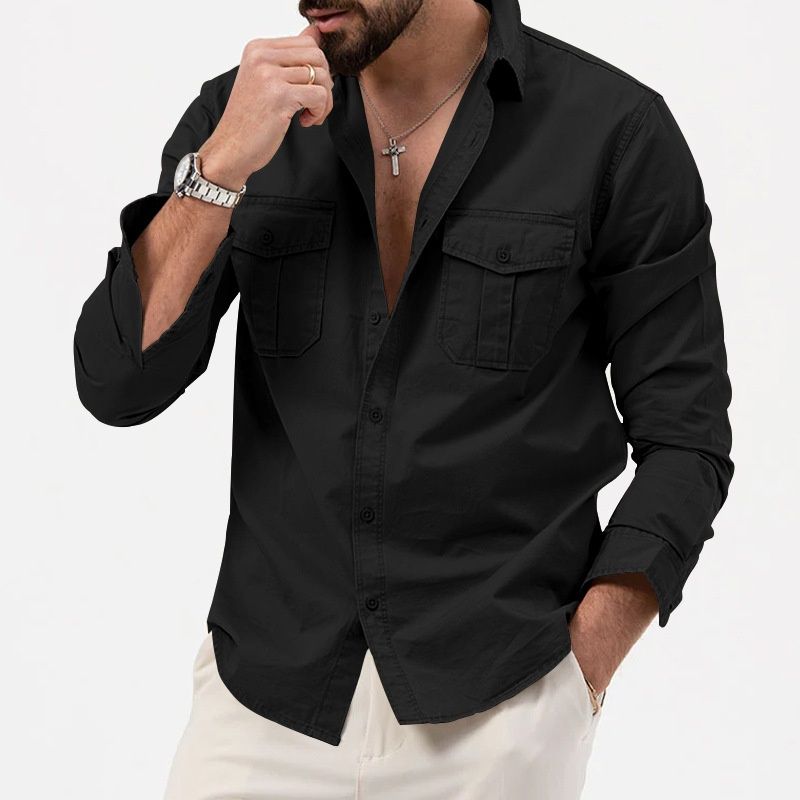 Pulse Cross-Border Foreign Trade 2025 New European And American Men's Shirt Multi-Pocket Casual Long Sleeve_voghion.com
