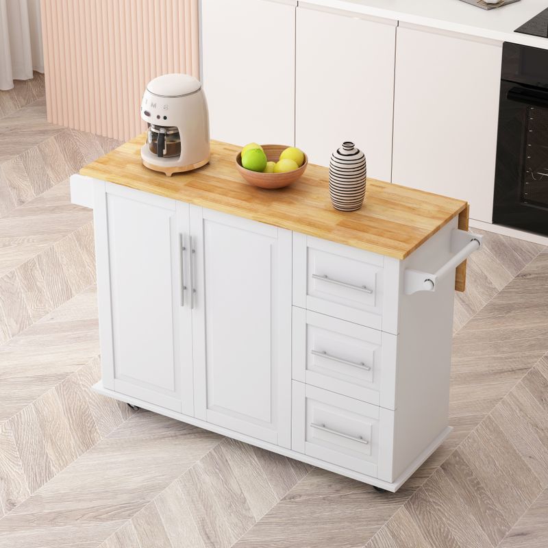 Kitchen Island Cart with 2 Door Cabinet and Three Drawers,43.31 Inch Width with Spice Rack,Towel Rack_voghion.com