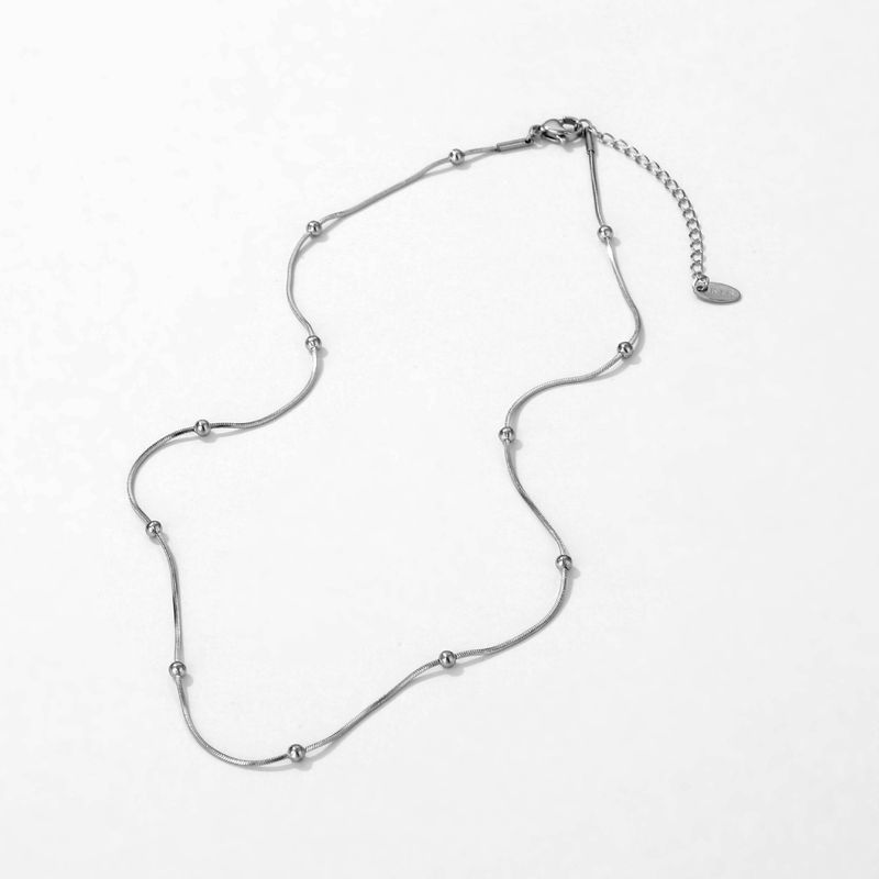 Gioielli da donna - Collana con catena a serpente con perline in acciaio inossidabile, design minimalista a forma di clavicola per l'eleganza quotidiana. Perline con clip a catena a serpente._voghion.com
