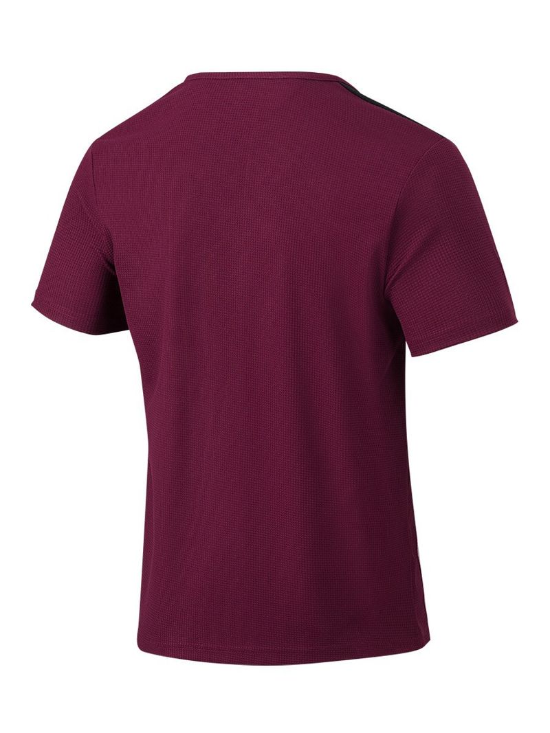 Camiseta masculina casual waffle com cordão e cor combinando, gola redonda, manga curta_voghion.com
