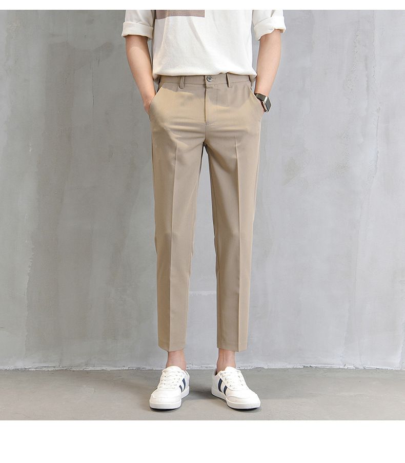 Men's Clothing Drape Trousers Nine Point Slim Summer Khaki Trousers Trendy Slim Fit Suit Straight Casual Trousers_voghion.com