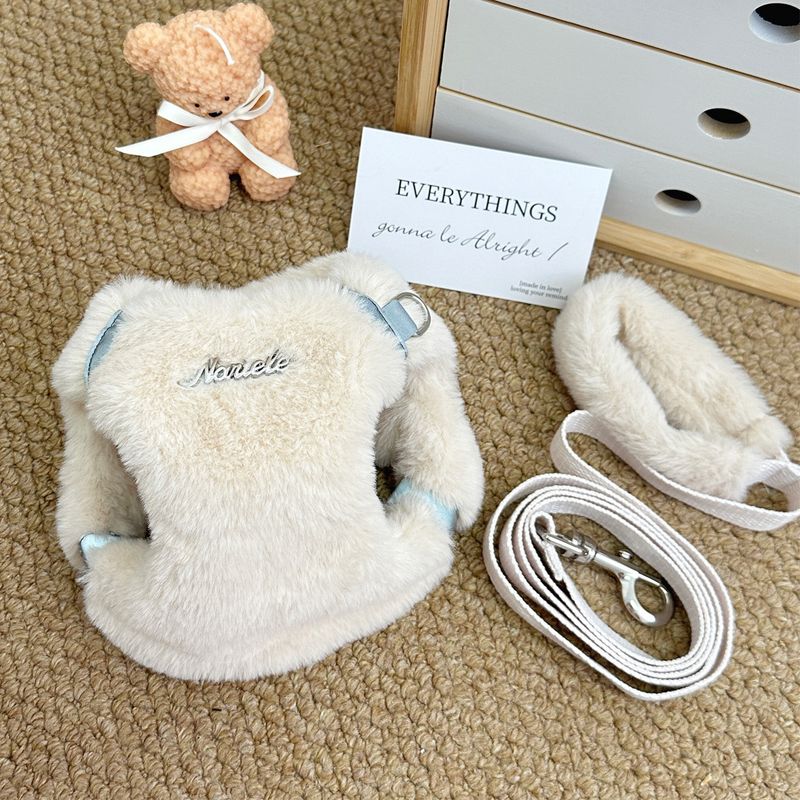 High-End Rabbit Fur Fleece-Lined Warm Thickened Pet Dog Cat Clothes Teddy Bichon Plush Leash Harness_voghion.com