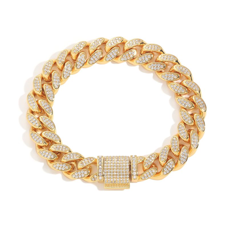 Men’s Jewelry Set Fashion Hip Hop Zircon Necklace 12mm Flip Buckle Double Row Full Diamond Cuban Chain Trendy Personality Men's Hip Hop Necklace_voghion.com