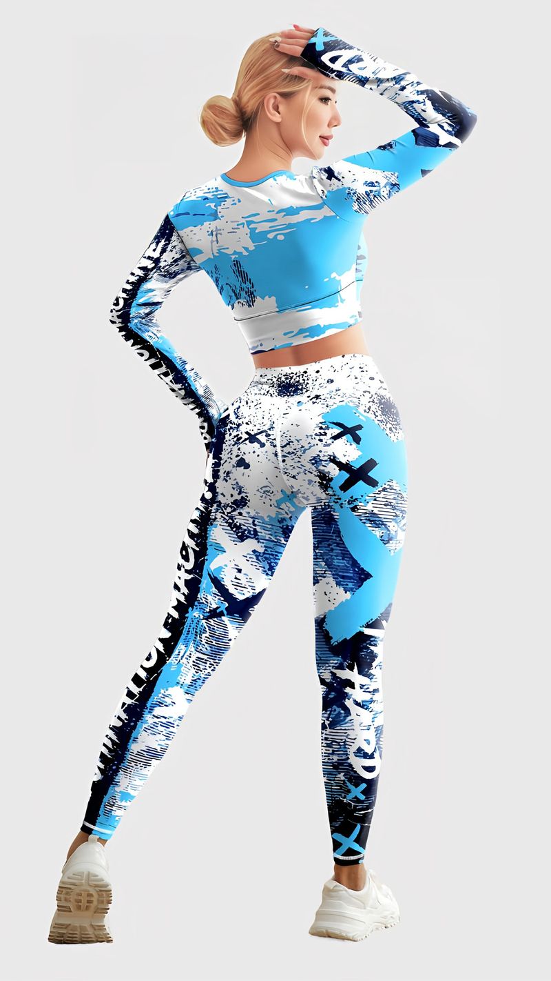 Cross-border European And American Fashion Printed High Elastic Sports Long Sleeve Hip-lifting Running Yoga Fitness Set_voghion.com