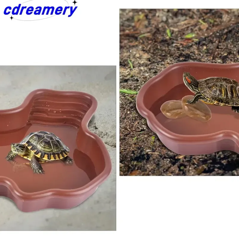 Turtles Bathing Pool Water Bowl With Slip Proof 35x28.50cm Friendly Habitat With Steps For Reptiles Resting And Soaking_voghion.com