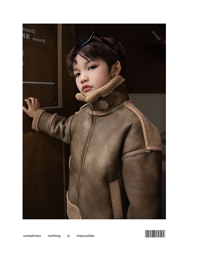 Boys 2025 Autumn And Winter New Retro Cross Border Coat Thickened Short High End Fur Motorcycle Jacket_voghion.com