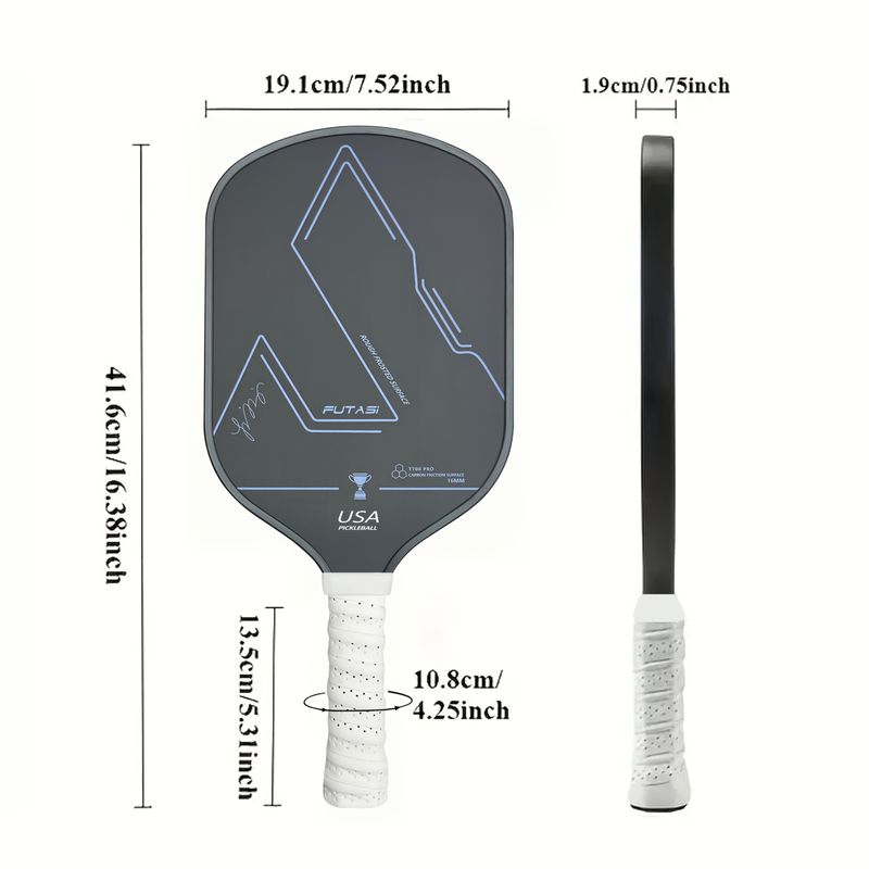 Raqueta de pickleball T700 de fibra de carbono, raqueta de pickleball de 16 mm con superficie rugosa y alta fricción, aprobada por USA Pickleball._voghion.com